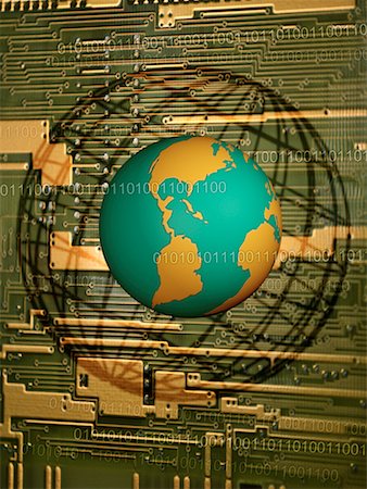 simsearch:700-00031893,k - Circuit Board, Binary Code, Globe And Wire Sphere North and South America Stock Photo - Rights-Managed, Code: 700-00029326