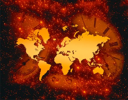 World Map and Clocks Stock Photo - Rights-Managed, Code: 700-00021952