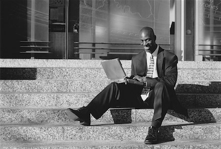 simsearch:700-00281308,k - Businessman Sitting on Steps Using Laptop Computer Stock Photo - Rights-Managed, Code: 700-00034384