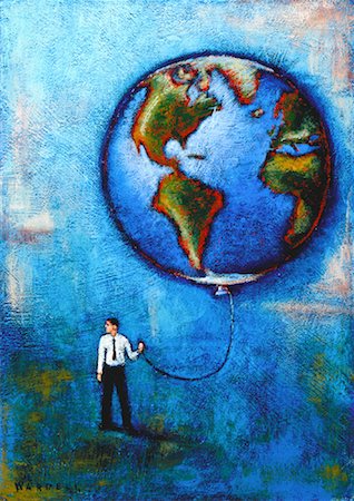 simsearch:700-00362048,k - Illustration of Businessman Holding Globe Balloon Stock Photo - Rights-Managed, Code: 700-00035054