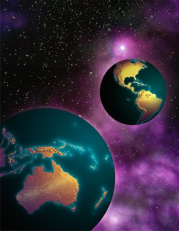 simsearch:700-00042285,k - Two Globes in Space North and South America and Australia Stock Photo - Rights-Managed, Code: 700-00035636