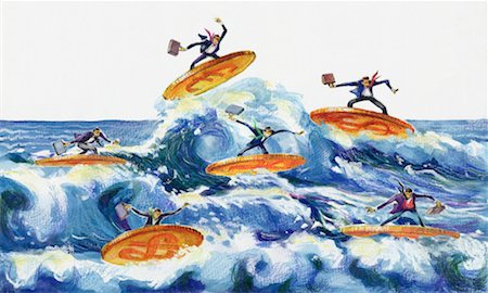 simsearch:700-00036653,k - Illustration of Businessmen Surfing on Coins Stock Photo - Rights-Managed, Code: 700-00035852