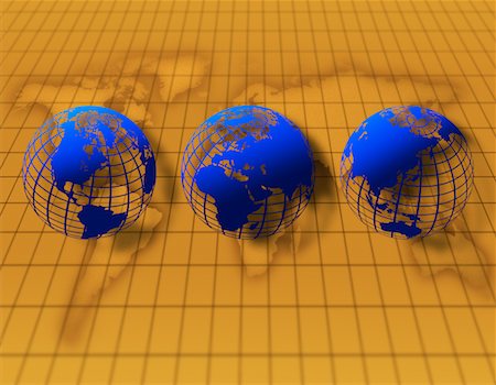 simsearch:700-00042285,k - Three Globes Displaying Continents of the World on Grid And World Map Stock Photo - Rights-Managed, Code: 700-00036256