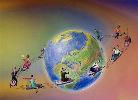 simsearch:700-00021433,k - Illustration of People Circling The Globe on Flying Cell Phones Stock Photo - Rights-Managed, Code: 700-00031674