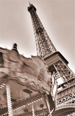 paris sepia - Eiffel Tower and Merry-Go-Round Paris, France Stock Photo - Rights-Managed, Code: 700-00031701