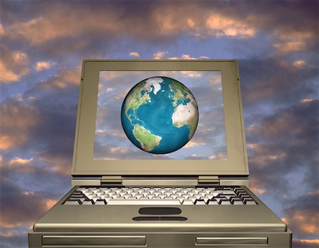 simsearch:700-00043889,k - Laptop Computer in Sky with Globe Atlantic Ocean Stock Photo - Rights-Managed, Code: 700-00032002