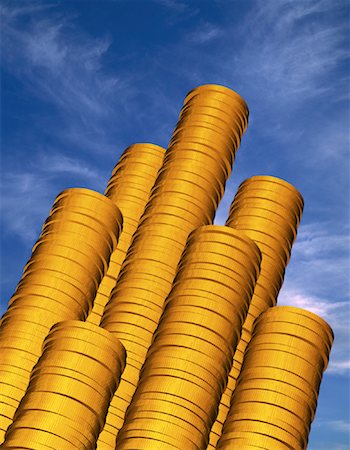 simsearch:600-00077457,k - Stacks of Gold Coins and Sky Stock Photo - Rights-Managed, Code: 700-00046367