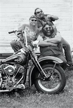 Portrait of Laughing Bikers with Motorcycle Marmora, Ontario, Canada Stock Photo - Rights-Managed, Code: 700-00047678