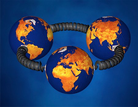 simsearch:700-00021433,k - Three Globes Connected by Telephone Cords, Displaying Continents of the World Stock Photo - Rights-Managed, Code: 700-00043624