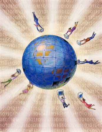 simsearch:700-00031893,k - Illustration of Computer Monitor Globe, People and Binary Code Stock Photo - Rights-Managed, Code: 700-00043661