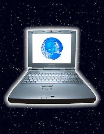 simsearch:600-00059402,k - Laptop Computer with Globe on Screen in Space Foto de stock - Con derechos protegidos, Código: 700-00043889