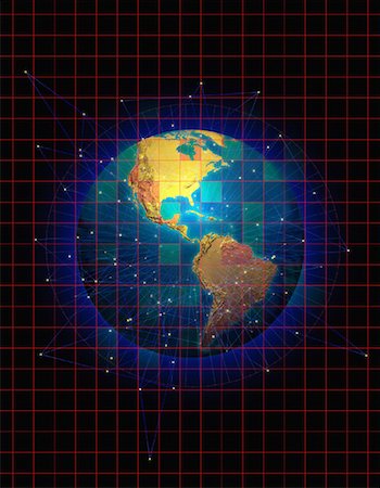 simsearch:700-00021433,k - Globe with Grid and Connecting Lines North and South America Stock Photo - Rights-Managed, Code: 700-00054509