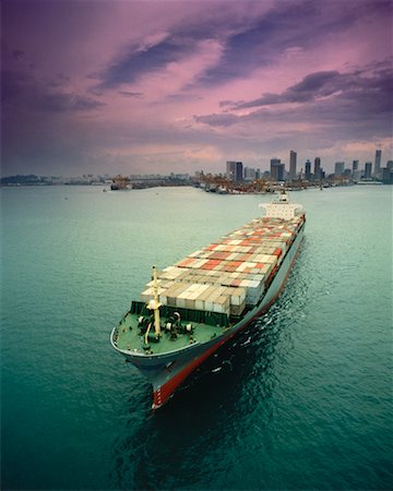 singapore container ship - Ship near Harbor and City Skyline Singapore Stock Photo - Rights-Managed, Code: 700-00058738