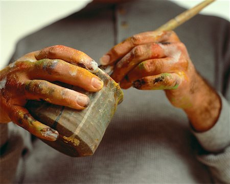 simsearch:700-03456784,k - Man's Hands Holding Paintbrush And Water Jar Stock Photo - Rights-Managed, Code: 700-00059055