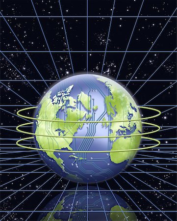simsearch:600-00059402,k - Circuit Board Globe with Rings And Grid in Space North America and Europe Foto de stock - Con derechos protegidos, Código: 700-00059404