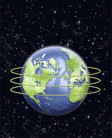 simsearch:600-00059402,k - Circuit Board Globe with Rings In Space North America Foto de stock - Con derechos protegidos, Código: 700-00059405