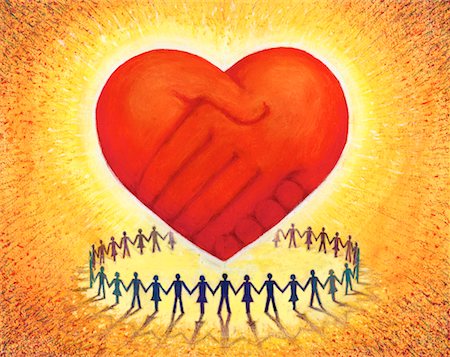 simsearch:700-00046258,k - Illustration of People Holding Hands around Large Heart Stock Photo - Rights-Managed, Code: 700-00050436