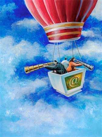 simsearch:700-00056968,k - Illustration of Business People Using Telescopes in Hot Air Balloon Stock Photo - Rights-Managed, Code: 700-00052162