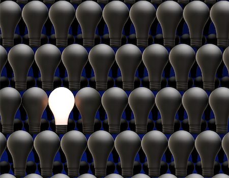 simsearch:700-00077410,k - Single Glowing Lightbulb Surrounded by Lightbulbs Stock Photo - Rights-Managed, Code: 700-00064167