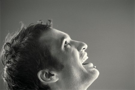 simsearch:700-03685912,k - Profile of Man Laughing Stock Photo - Rights-Managed, Code: 700-00064410