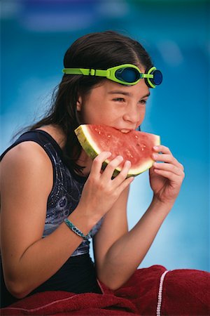 Girl in Swimwear, Eating Watermelon Stock Photo - Rights-Managed, Code: 700-00066427