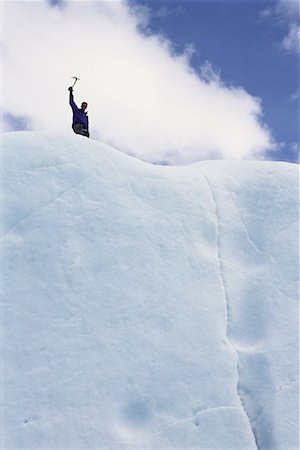 silhouette of man standing in a mountain top - Ice Climber at Top of Mendenhall Glacier, Alaska, USA Stock Photo - Rights-Managed, Code: 700-00066554