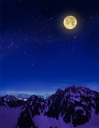 Mountains with Full Moon in Starry Sky Alaska, USA Stock Photo - Rights-Managed, Code: 700-00067452