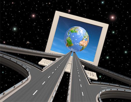 simsearch:700-00043889,k - Highway Leading into Globe on Computer Screen in Space Stock Photo - Rights-Managed, Code: 700-00067611
