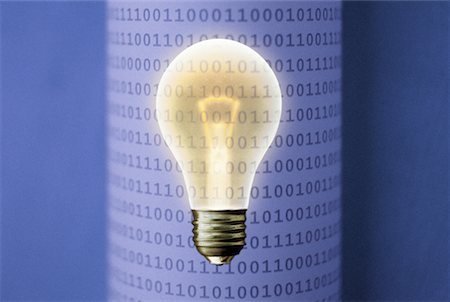 simsearch:700-00040444,k - Glowing Lightbulb and Cylinder Of Binary Code Stock Photo - Rights-Managed, Code: 700-00067624