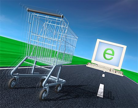 simsearch:700-00040855,k - Shopping Cart Speeding Towards Computer on Road Stock Photo - Rights-Managed, Code: 700-00069732