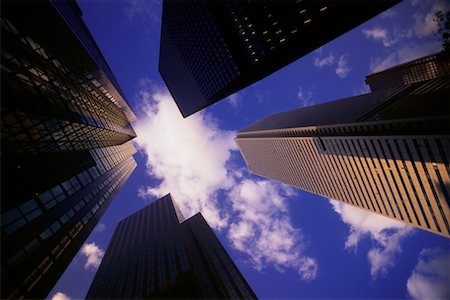 simsearch:700-00082181,k - Looking Up at Office Towers and Sky Stock Photo - Rights-Managed, Code: 700-00069878