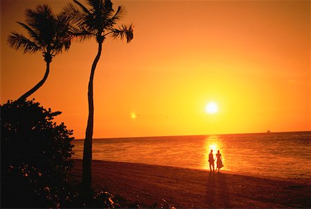 simsearch:700-00021491,k - Silhouette d'un Couple sur la plage au coucher du soleil Tropical Photographie de stock - Rights-Managed, Code: 700-00060015