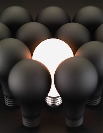 simsearch:700-00077410,k - Single Glowing Lightbulb Surrounded by Lightbulbs Stock Photo - Rights-Managed, Code: 700-00061011