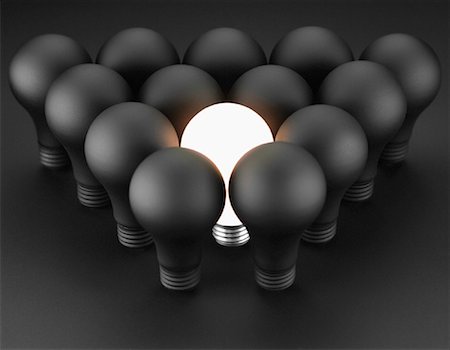 simsearch:700-00077410,k - Single Glowing Lightbulb Surrounded by Lightbulbs Stock Photo - Rights-Managed, Code: 700-00061012