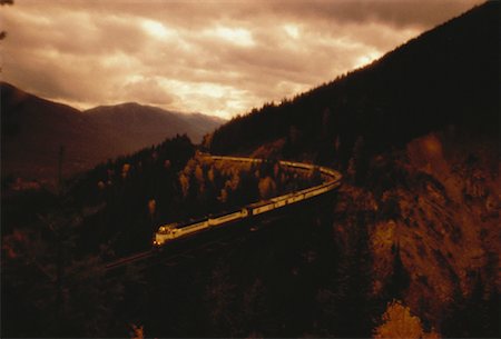 simsearch:700-00082926,k - Train on Tracks through Trees at Sunset, near Revelstoke British Columbia, Canada Stock Photo - Rights-Managed, Code: 700-00061858