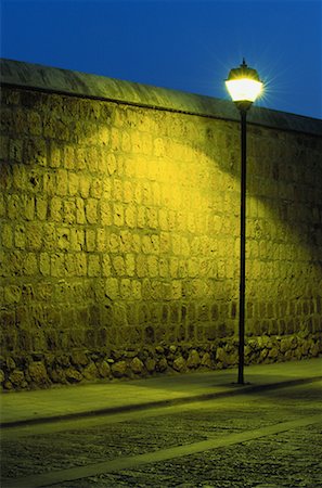 empty mexican street - Street Lamp near Wall and Cobblestone Road at Night Oaxaca, Mexico Stock Photo - Rights-Managed, Code: 700-00063464