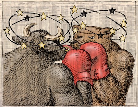 Illustration of Bull and Bear Boxing Stock Photo - Rights-Managed, Code: 700-00075382