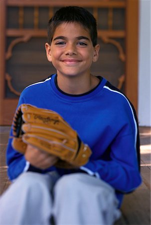 simsearch:700-00097991,k - Portrait of Boy Sitting on Porch With Baseball Glove Stock Photo - Rights-Managed, Code: 700-00077197