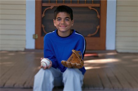 simsearch:700-00097991,k - Portrait of Boy Sitting on Porch With Baseball and Glove Stock Photo - Rights-Managed, Code: 700-00077199