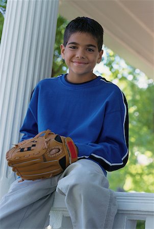 simsearch:700-00097991,k - Portrait of Boy Sitting on Porch Railing with Baseball Glove Stock Photo - Rights-Managed, Code: 700-00077200