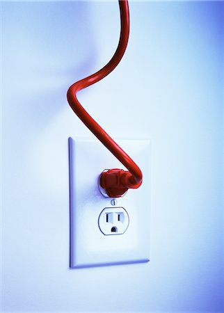 simsearch:700-00166574,k - Red Electrical Cord Plugged into Outlet Stock Photo - Rights-Managed, Code: 700-00077373