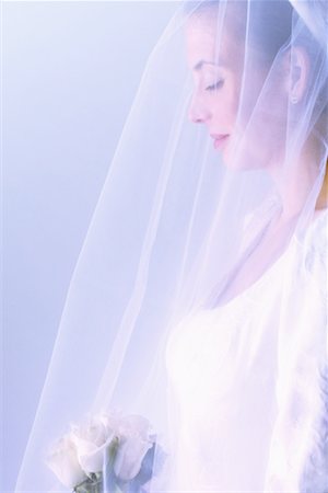 simsearch:700-00078450,k - Profile of Bride Holding Bouquet Of Roses Stock Photo - Rights-Managed, Code: 700-00078450