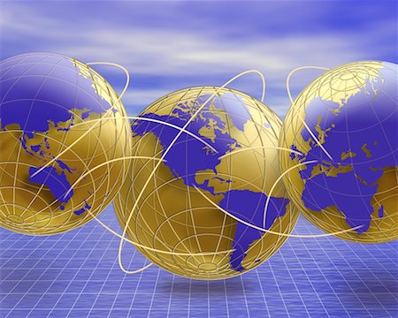 simsearch:700-00021433,k - Three Globes with Rings Displaying Continents of the World on Grid Stock Photo - Rights-Managed, Code: 700-00079342