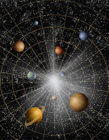 Planets and Grid in Space with Starburst Stock Photo - Rights-Managed, Code: 700-00071249
