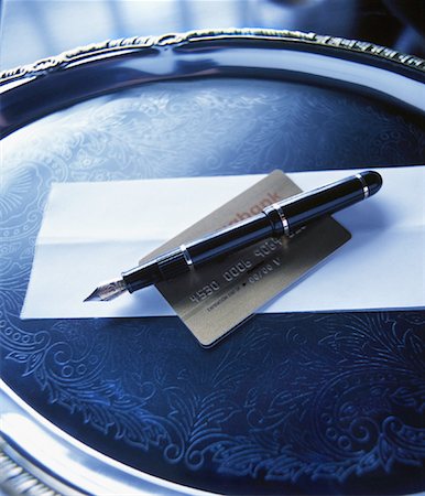 simsearch:700-00085293,k - Credit Card, Fountain Pen and Bill on Silver Tray Stock Photo - Rights-Managed, Code: 700-00085289