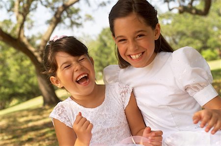 simsearch:700-00085631,k - Two Girls Wearing Dresses Laughing Outdoors Stock Photo - Rights-Managed, Code: 700-00085633