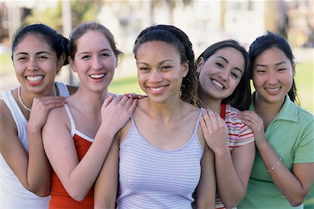 simsearch:700-00038500,k - Portrait of Five Girls Smiling Outdoors Stock Photo - Rights-Managed, Code: 700-00086259