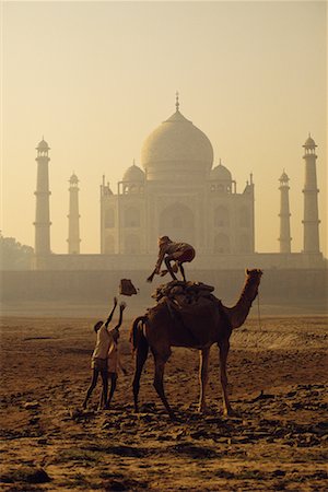 simsearch:700-02957995,k - Gens de chargement des sacs à dos de chameau près de Taj Mahal au coucher du soleil, Agra, Inde Photographie de stock - Rights-Managed, Code: 700-00080209