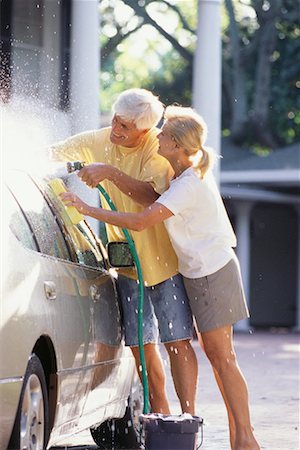 simsearch:700-00593102,k - Mature Couple Washing Car in Driveway Stock Photo - Rights-Managed, Code: 700-00080962