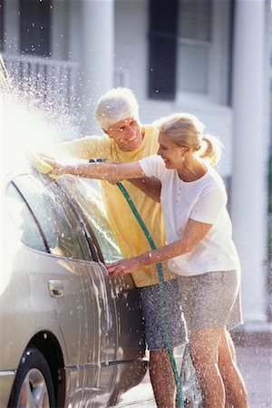 simsearch:700-00593102,k - Mature Couple Washing Car in Driveway Stock Photo - Rights-Managed, Code: 700-00080963